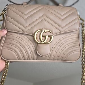 Gucci Marmont Small Matelassé Shoulder Bag in Taupe
